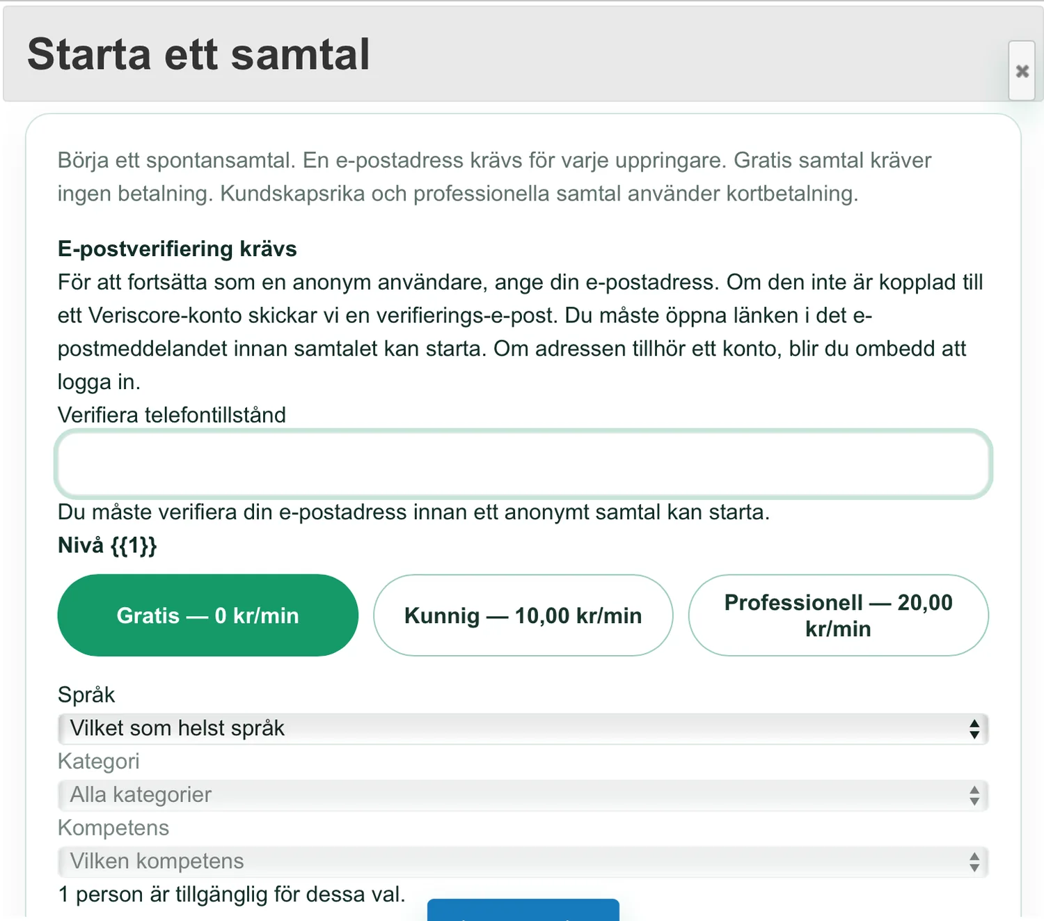 Välj samtalsnivå