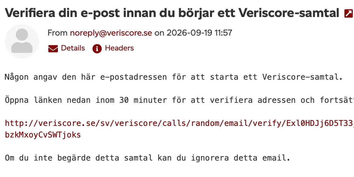 Anonyma samtalslagrare verifierar e-post